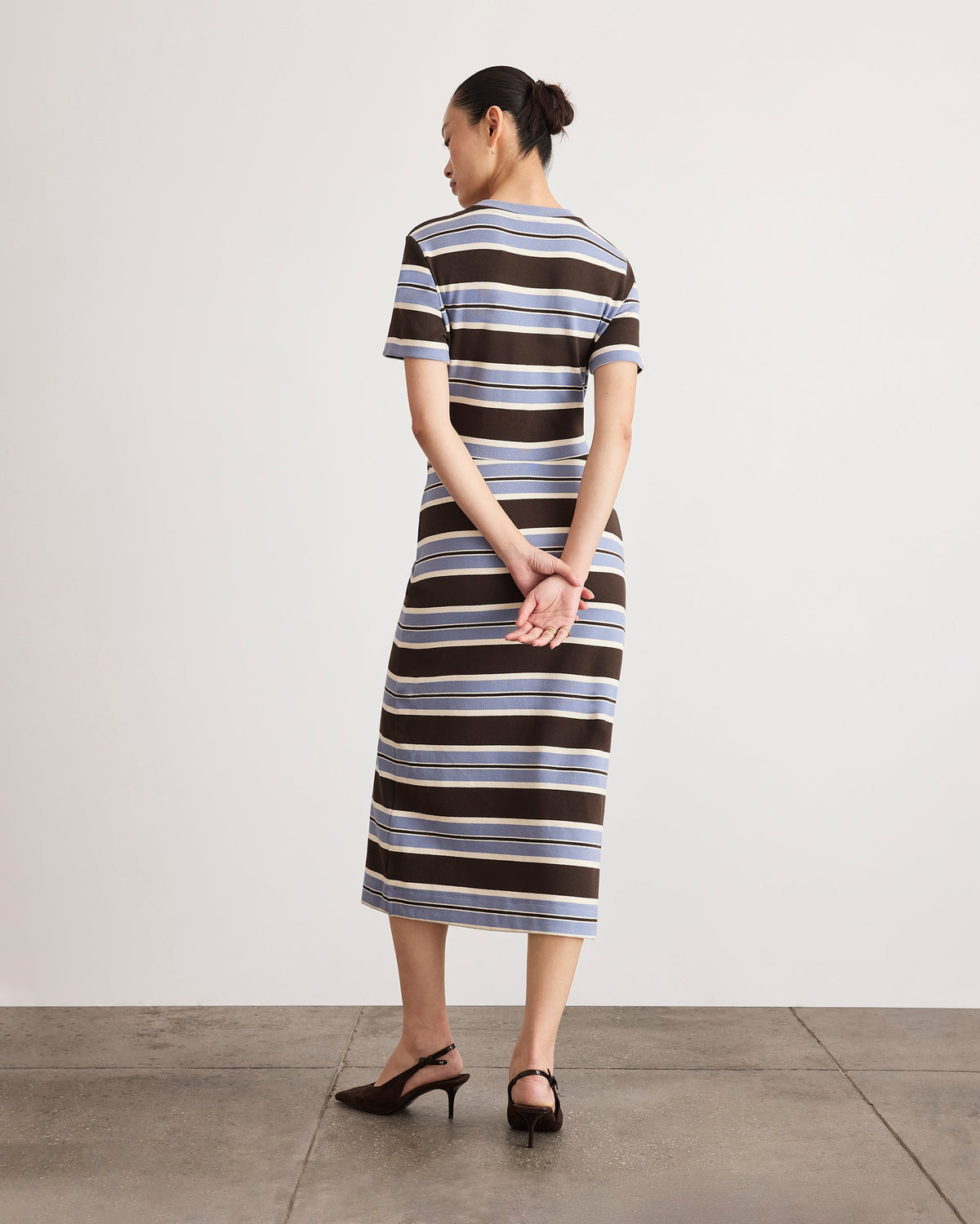 Short Sleeve Cody Dress in Dark Fig/Winter Sky/Cream Multi