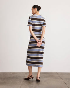 Short Sleeve Cody Dress in Dark Fig/Winter Sky/Cream Multi