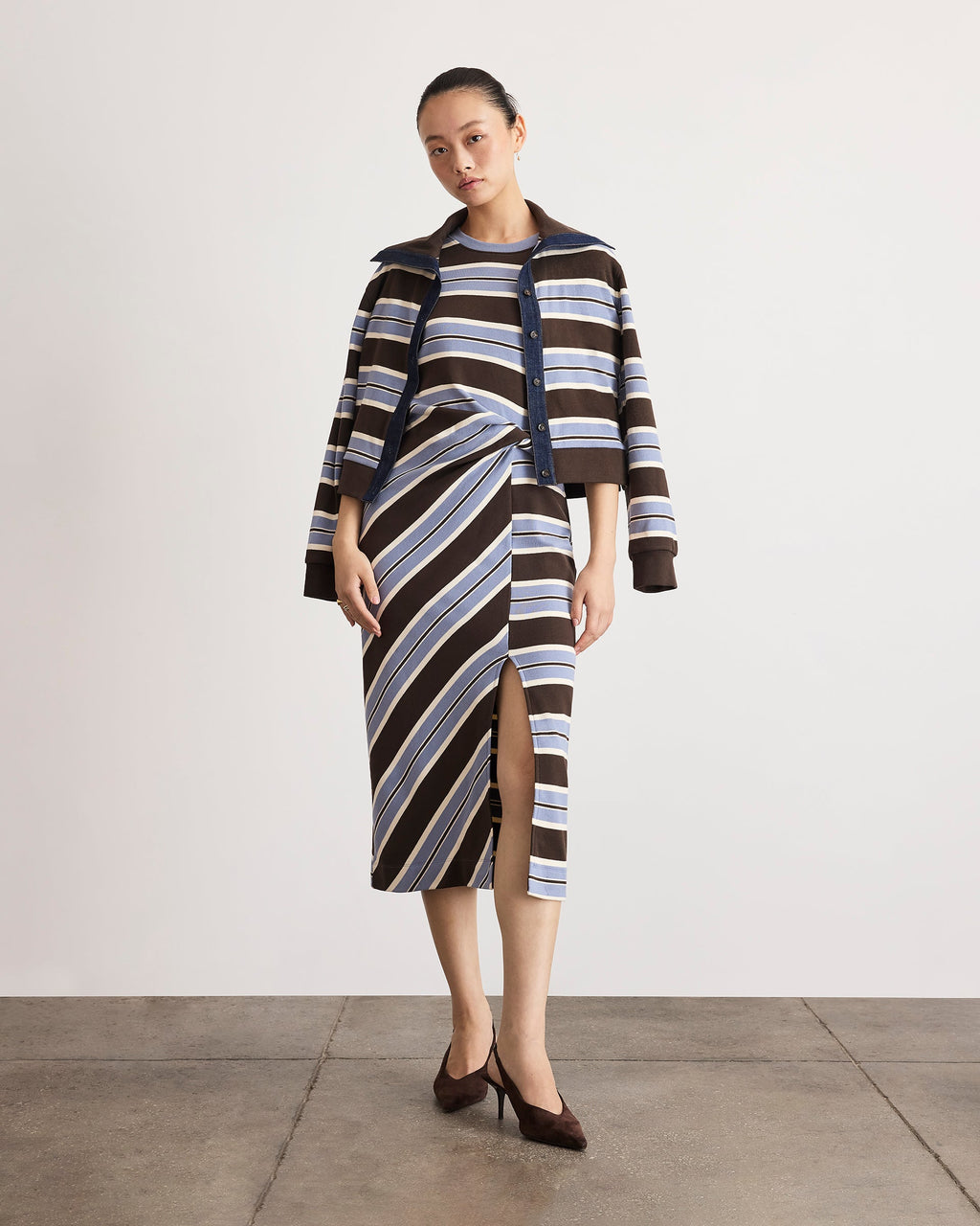 Short Sleeve Cody Dress in Dark Fig/Winter Sky/Cream Multi