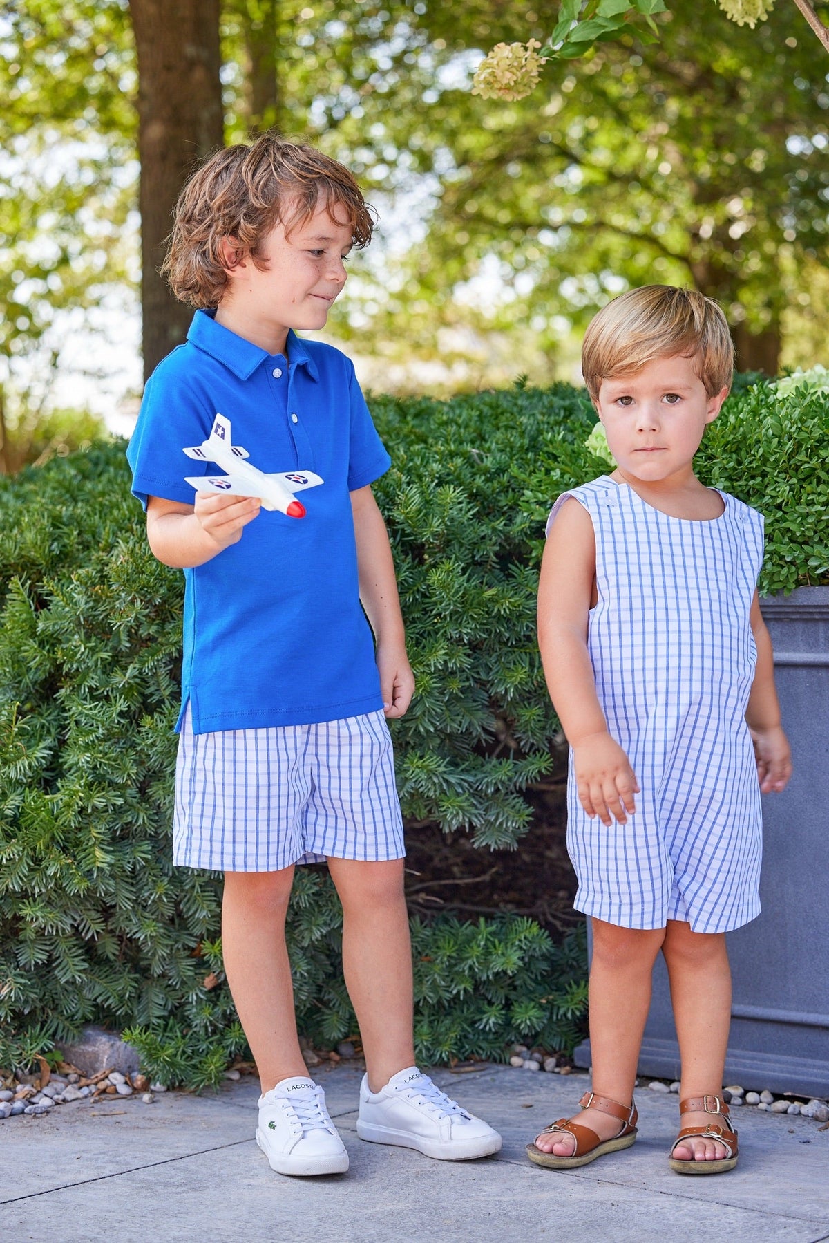 Little English classic children's clothing, royal blue windowpane outfits for boys