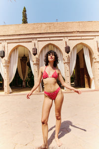 The Izzy Top in Red Ikat Dot
