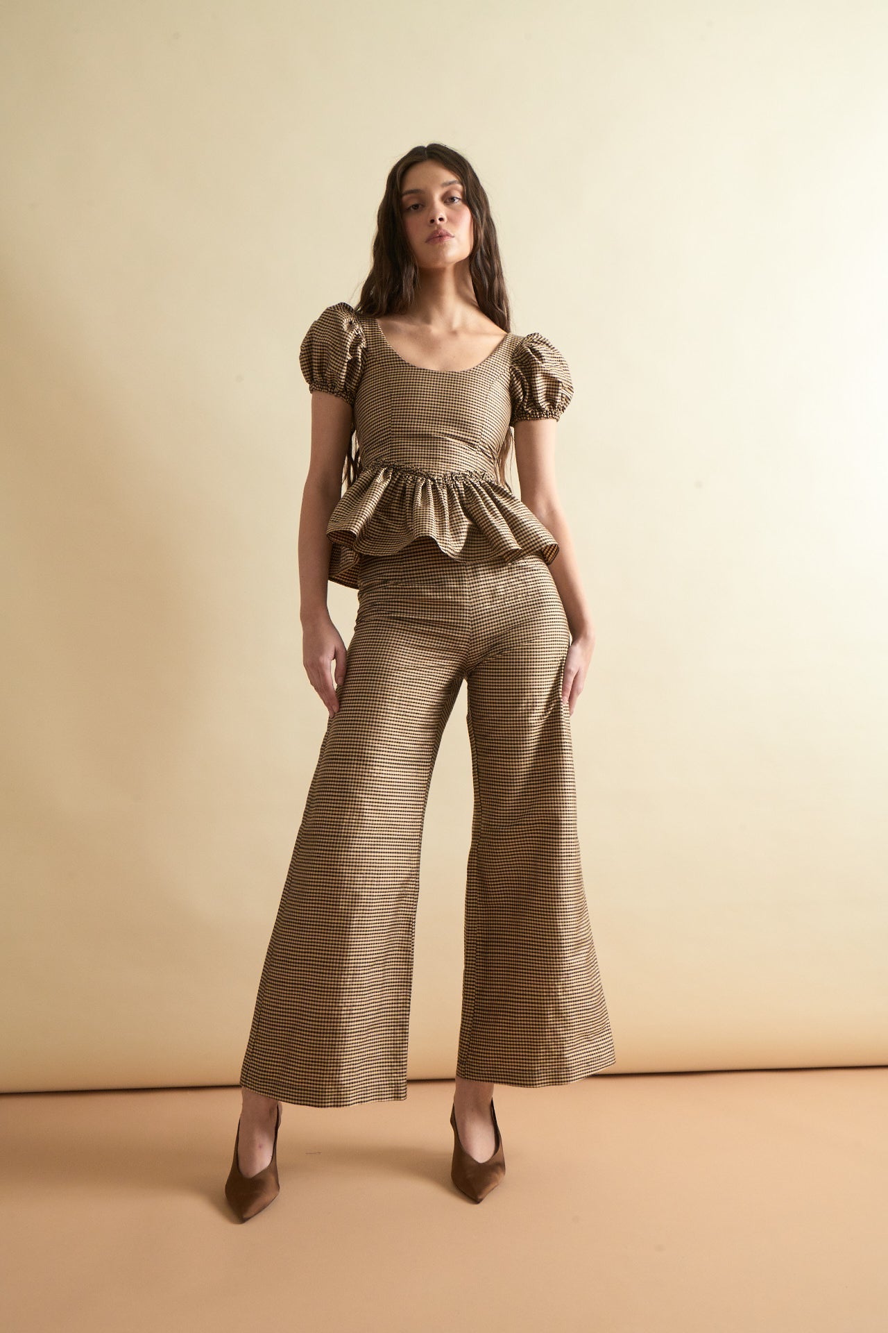 Eleanor Corset in Black and Beige Mini Gingham