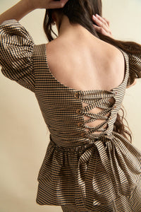 Eleanor Corset in Black and Beige Mini Gingham