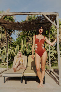The Flora One Piece in Cognac & Ivory