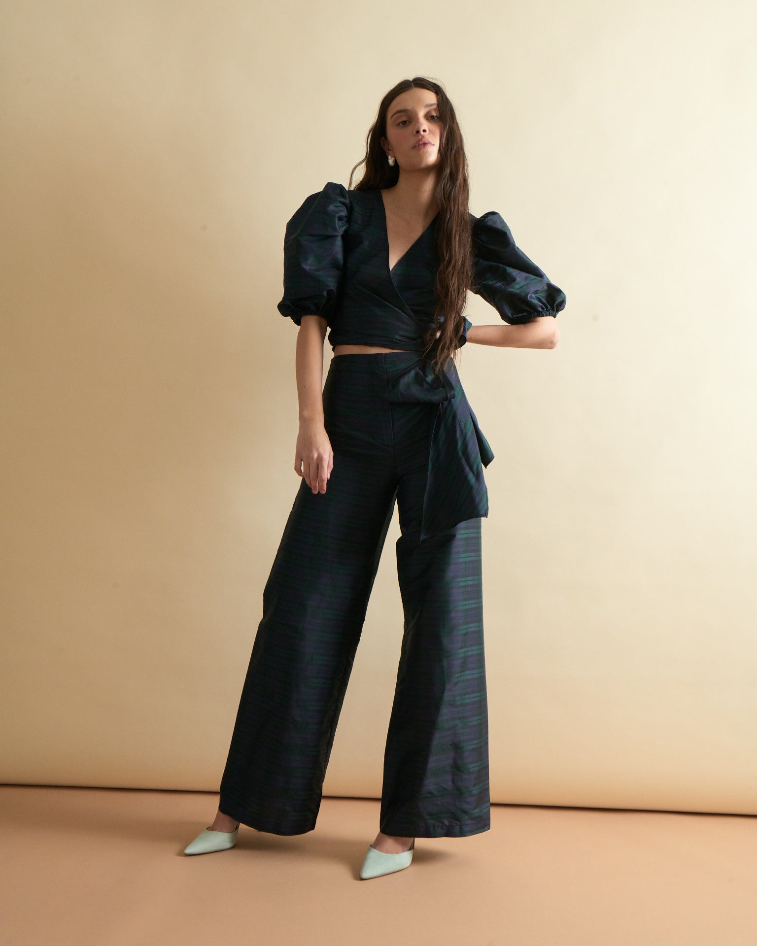 Scarlett Wrap Top in Black Watch Tartan