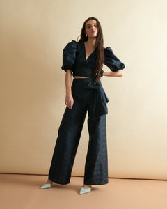 Scarlett Wrap Top in Black Watch Tartan