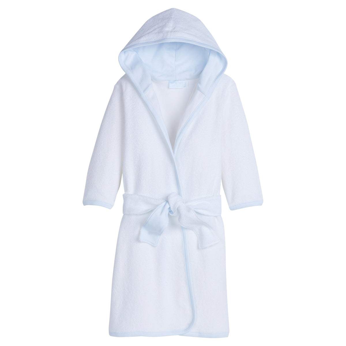 Little English traditional children's clothing.  White bath robe with blue trim for boys.  Gift clothing for boys