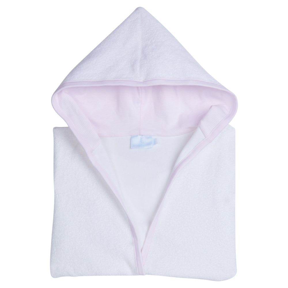 Little English traditional children's clothing.  White bath robe with pink trim for girls.  Gift clothing for girls