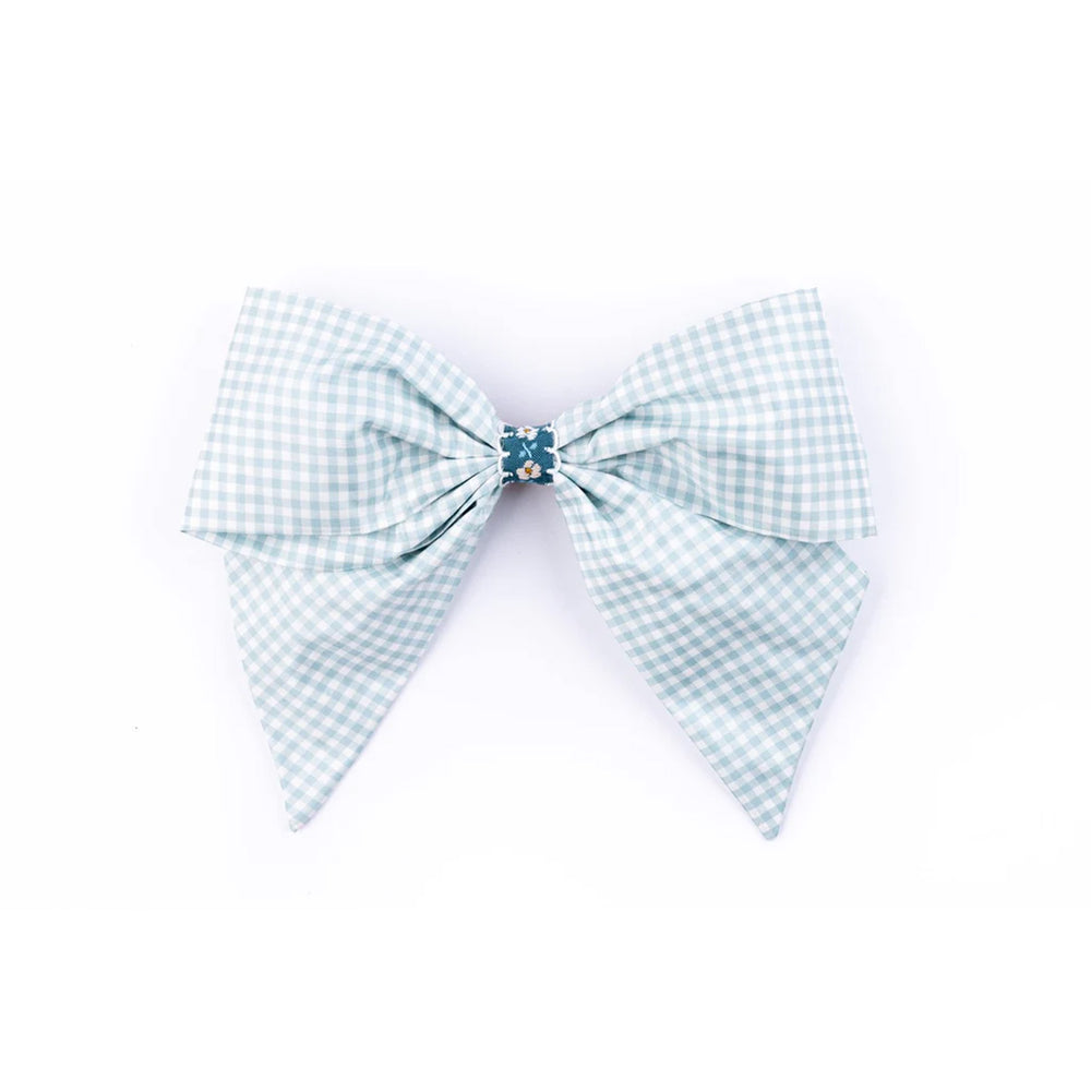 Silk Pastel Blue Check Bow in Blue