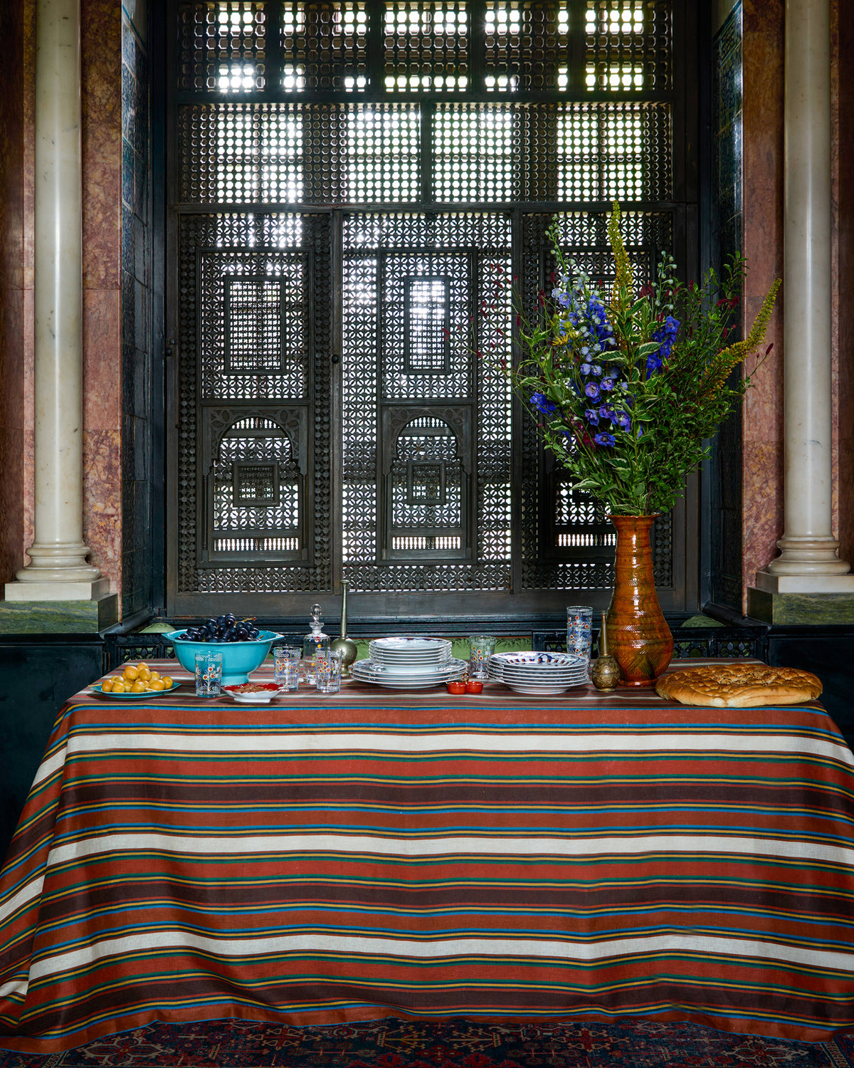 Tingere Natural Striped Tablecloth