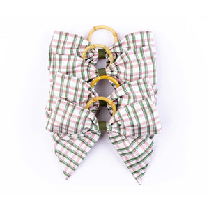 Silk Saffron Check Napkin Rings in Green, Set of 4