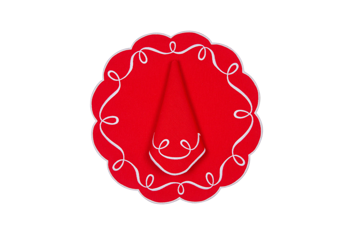 Sylvie Placemat & Napkin Set in Red & White