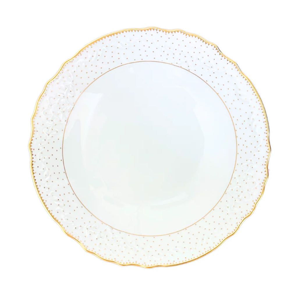 Simply Anna Polka Open Vegetable Bowl in White/Gold
