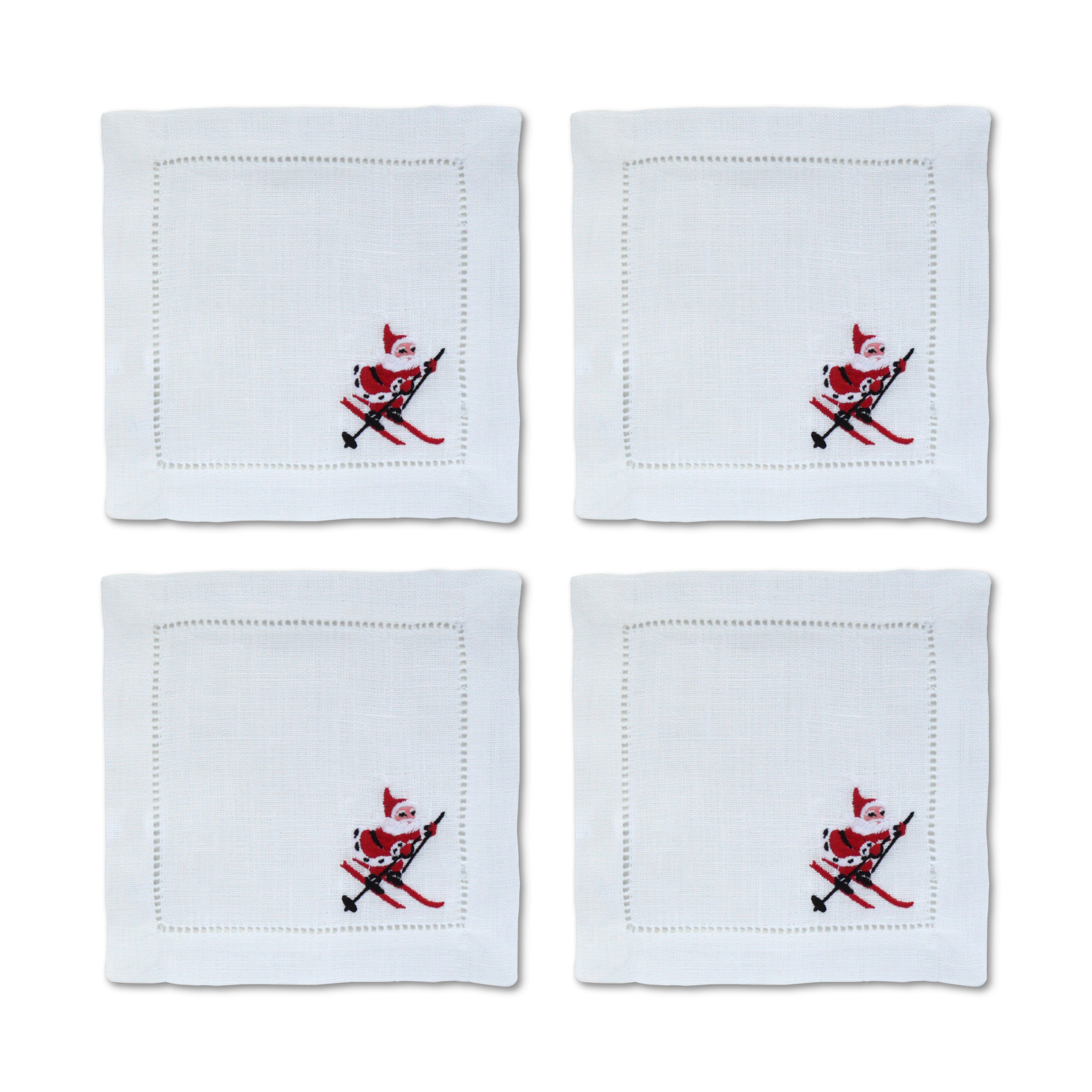 Skiing Santa Cocktail Napkins (4) Tartan Chefanie 