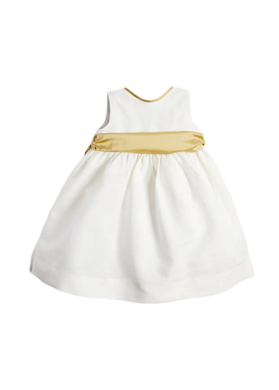 Sleeveless Ivory Flower Girl Dress with Green Silk Sash (6mths-10yrs) Dresses from Pepa London
