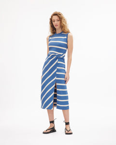 Sleeveless Striped Cody Dress in French Blue/Cream Wide Stripe