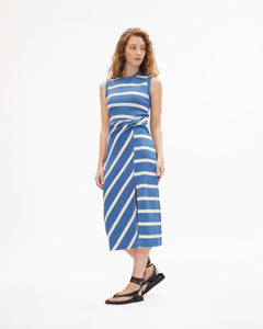 Sleeveless Striped Cody Dress in French Blue/Cream Wide Stripe