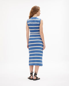Sleeveless Striped Cody Dress in French Blue/Cream Wide Stripe