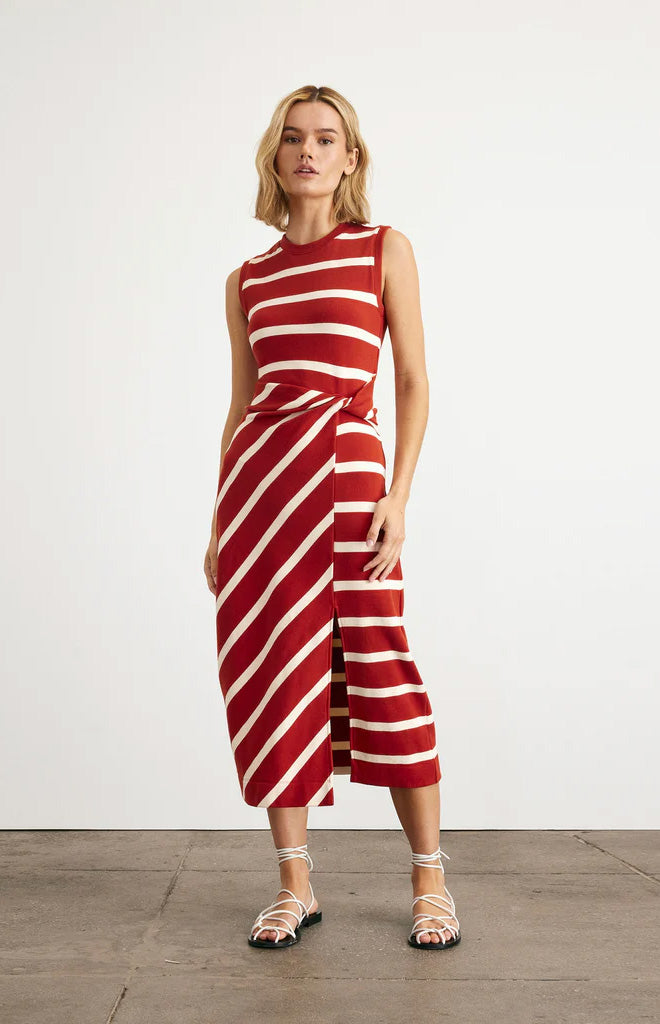 Sleeveless Striped Cody Dress in Brick & Cream Stripe
