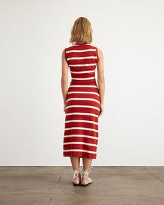 Sleeveless Striped Cody Dress in Brick & Cream Stripe