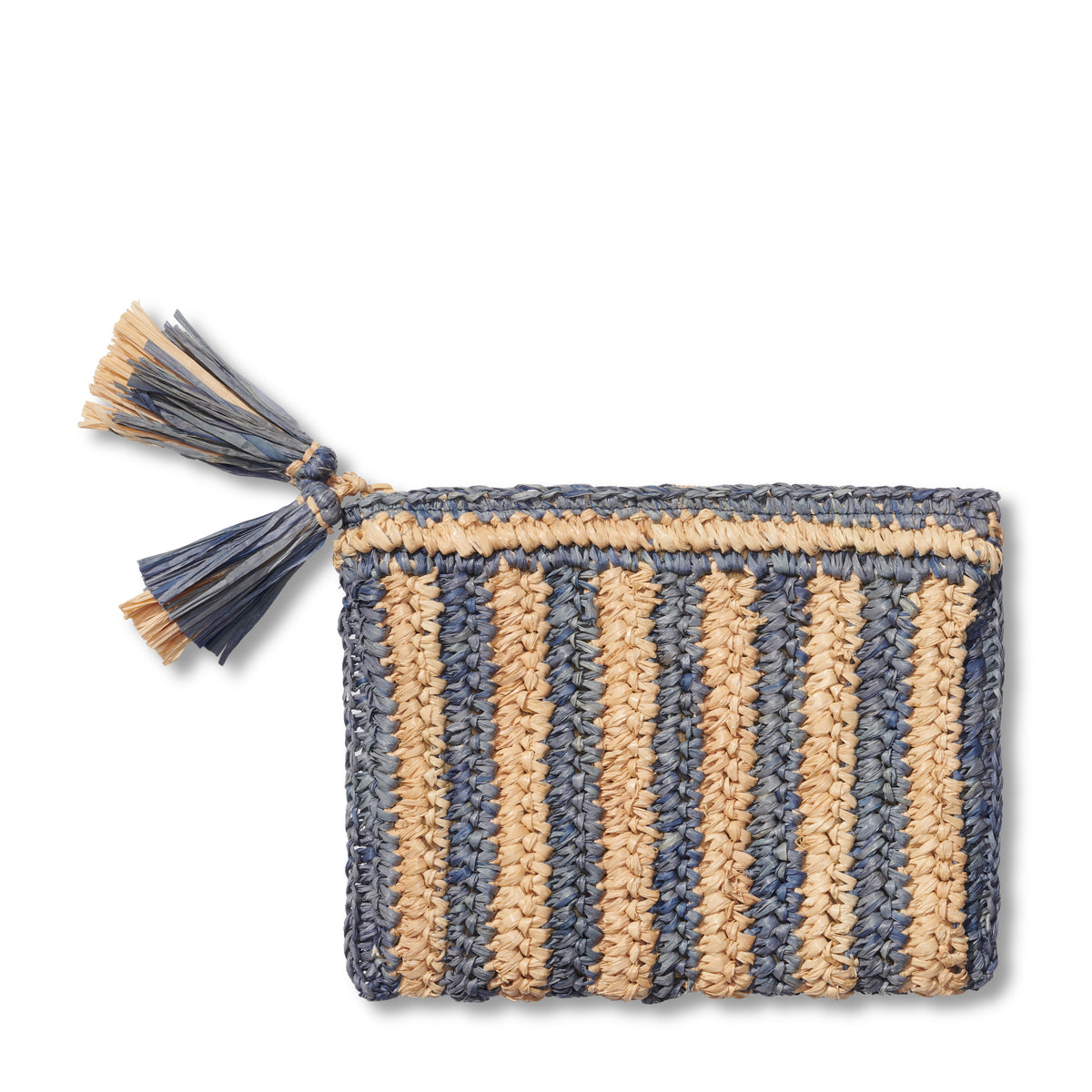 Small Striped Raffia Zip Pouch in Denim Blue Over The Moon