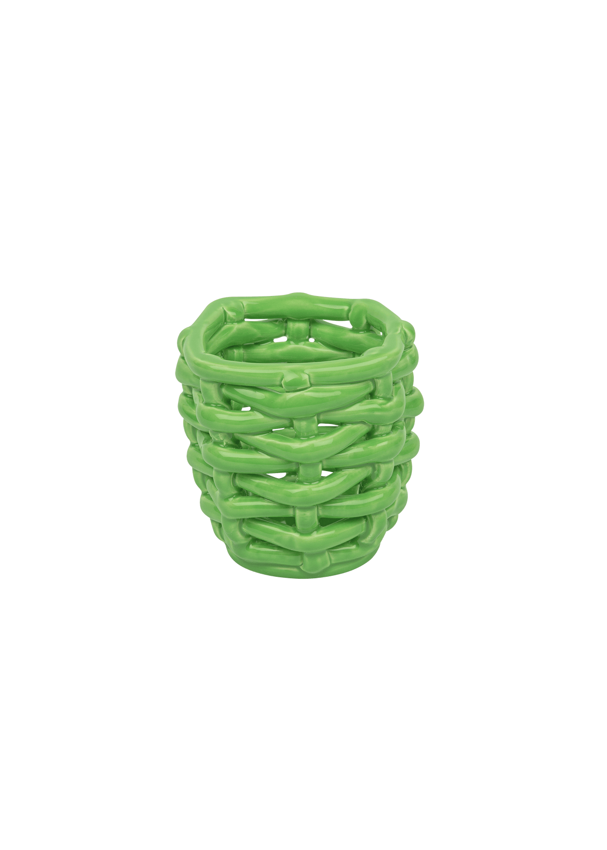 Small Apple Green Basketweave Planter