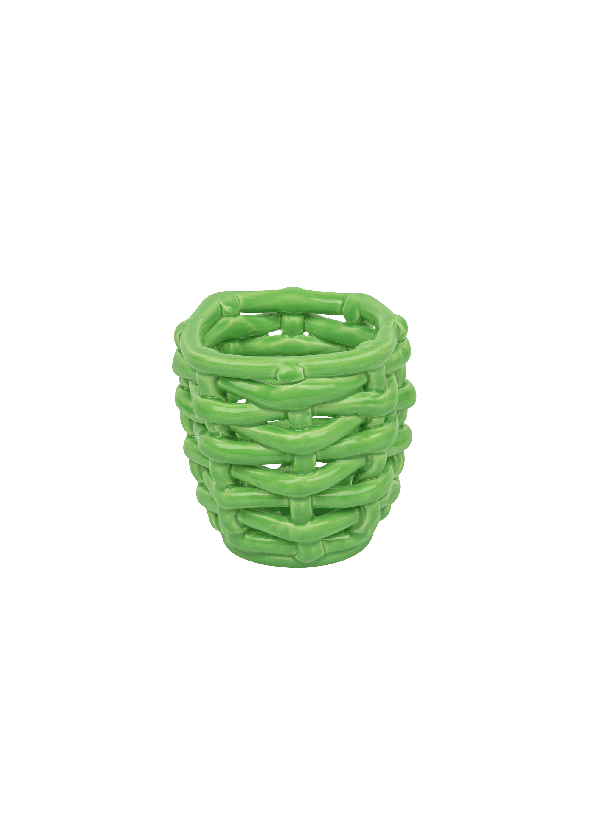 Small Apple Green Basketweave Planter