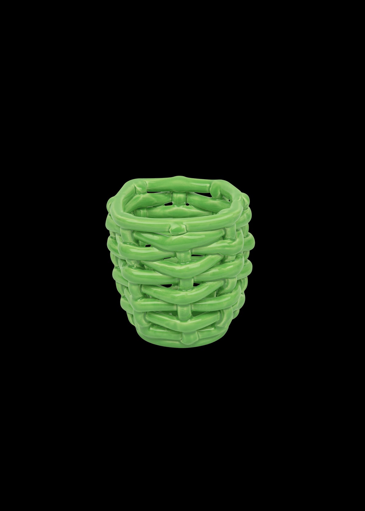 Small Apple Green Basketweave Planter
