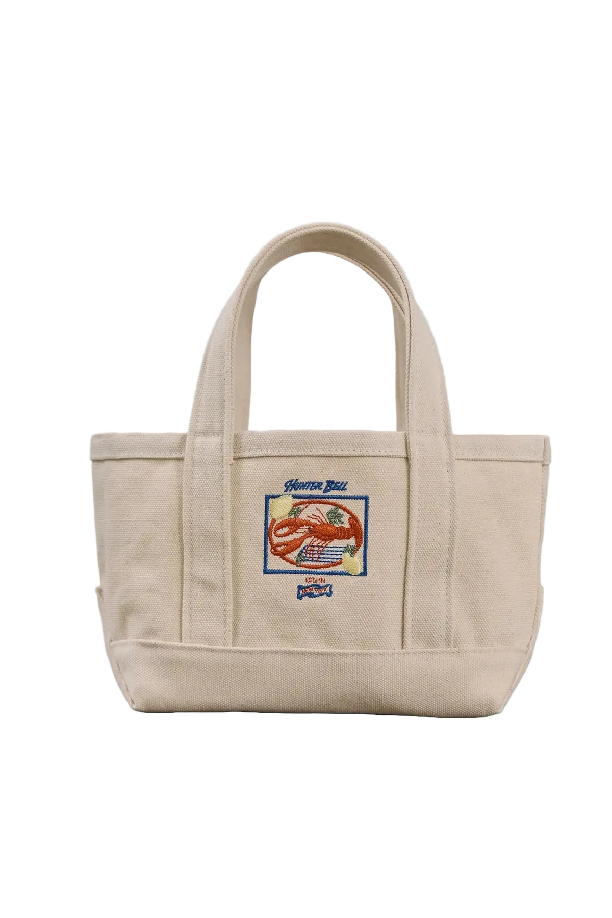The front of the small canvas tote bag with lobster.