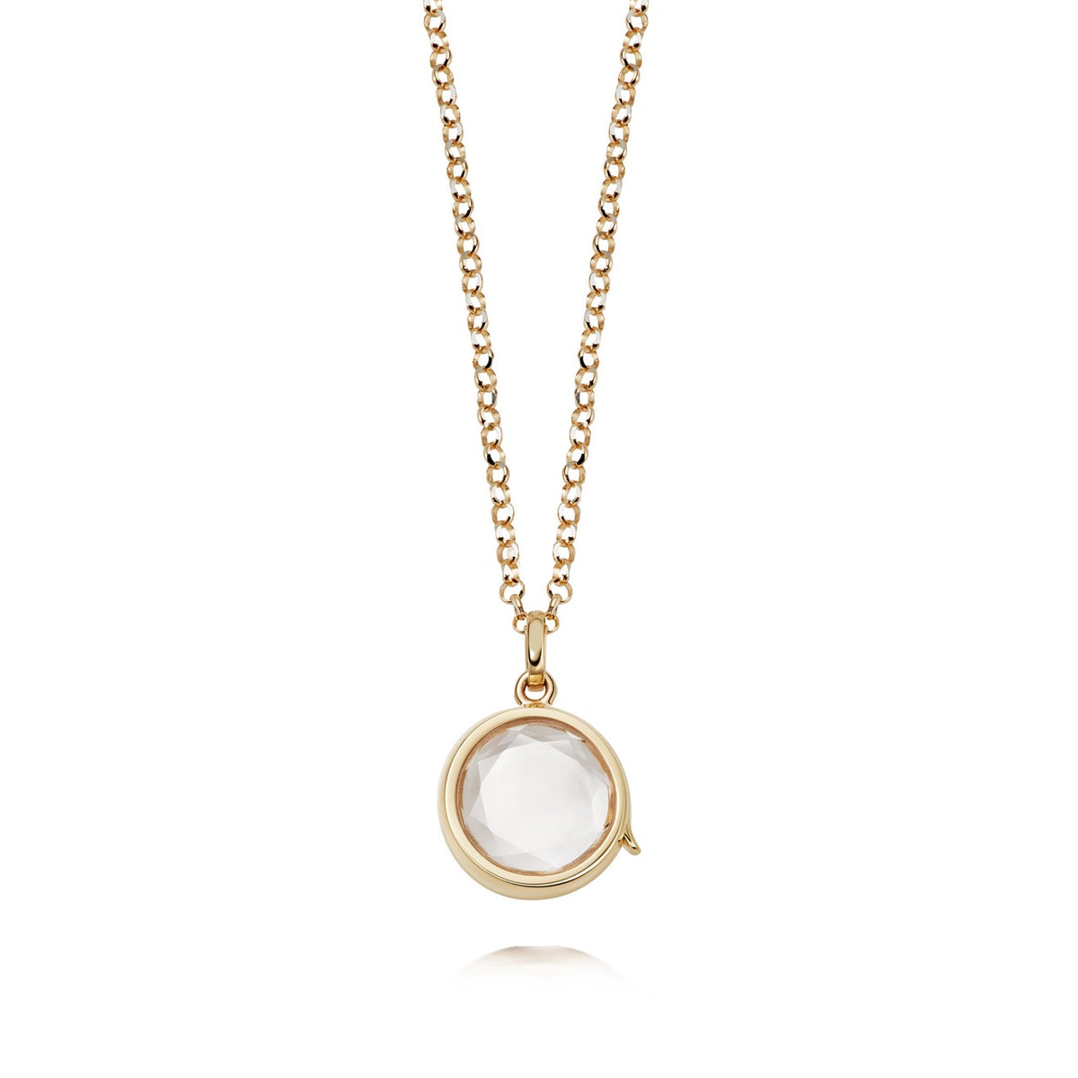 Small Round Gold Locket Pendant on Adjustable Rolo Gold Chain