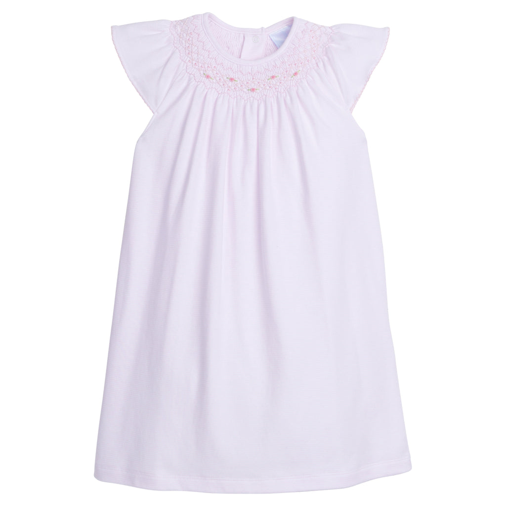 Little English traditional children's clothing.  Pink knit dress with smocked collar for little girls for Spring