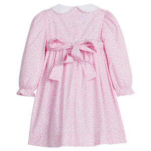 little english classic children's clothing girls pink and white floral long sleeve dress with bow in back for fall 