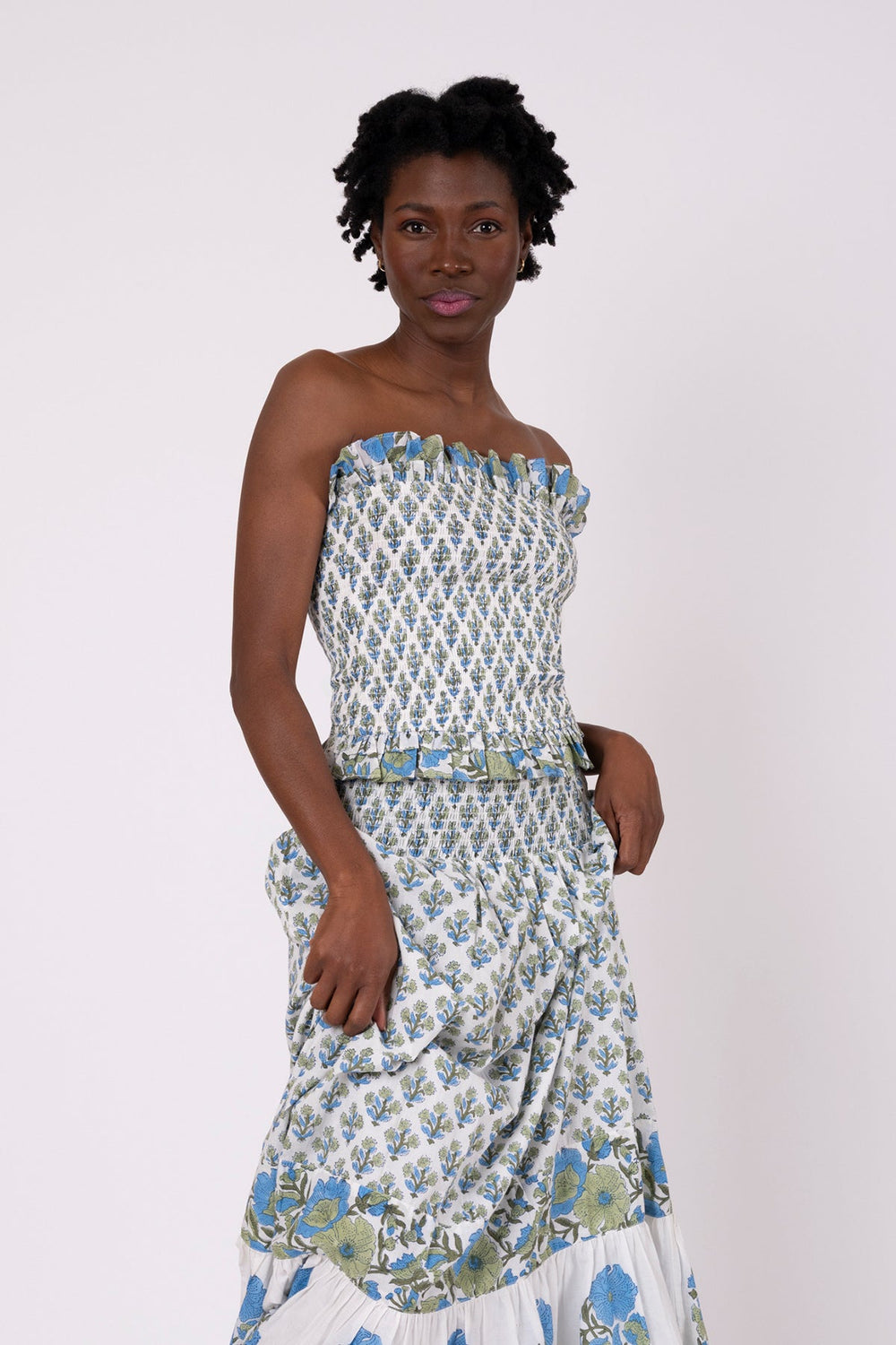Strapless Bandeau Top in Bleu & Thyme Vintage Poppy