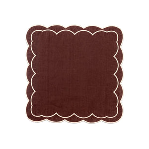 Sofia Linen Brown Napkin with Blooming Dahlia Embroidery
