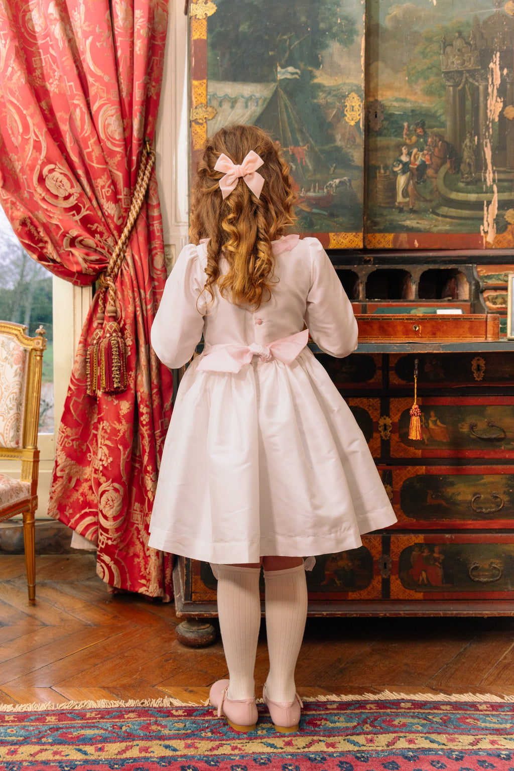 Sofia White Taffeta Long Sleeve Dress