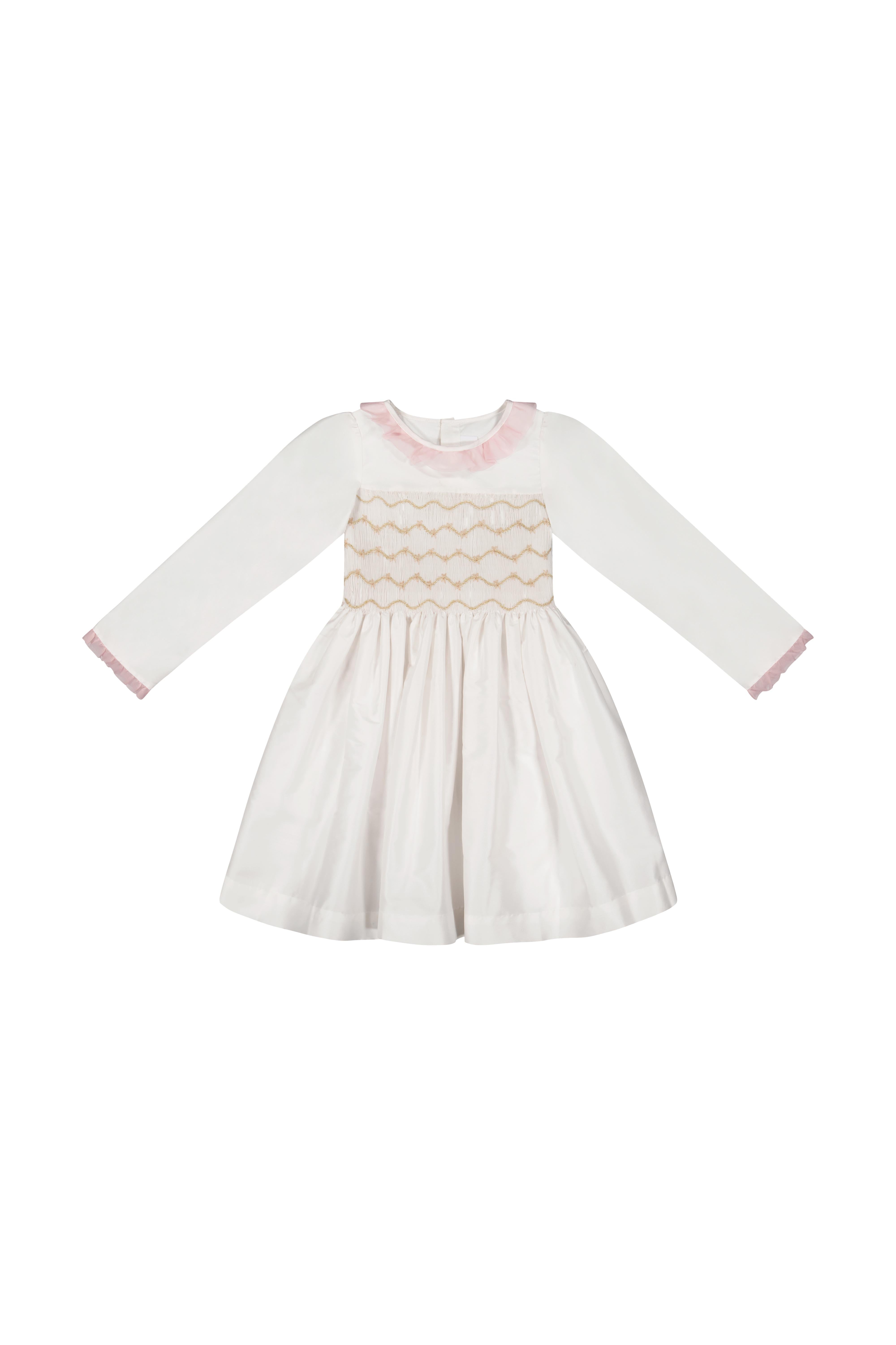 Sofia White Taffeta Long Sleeve Dress