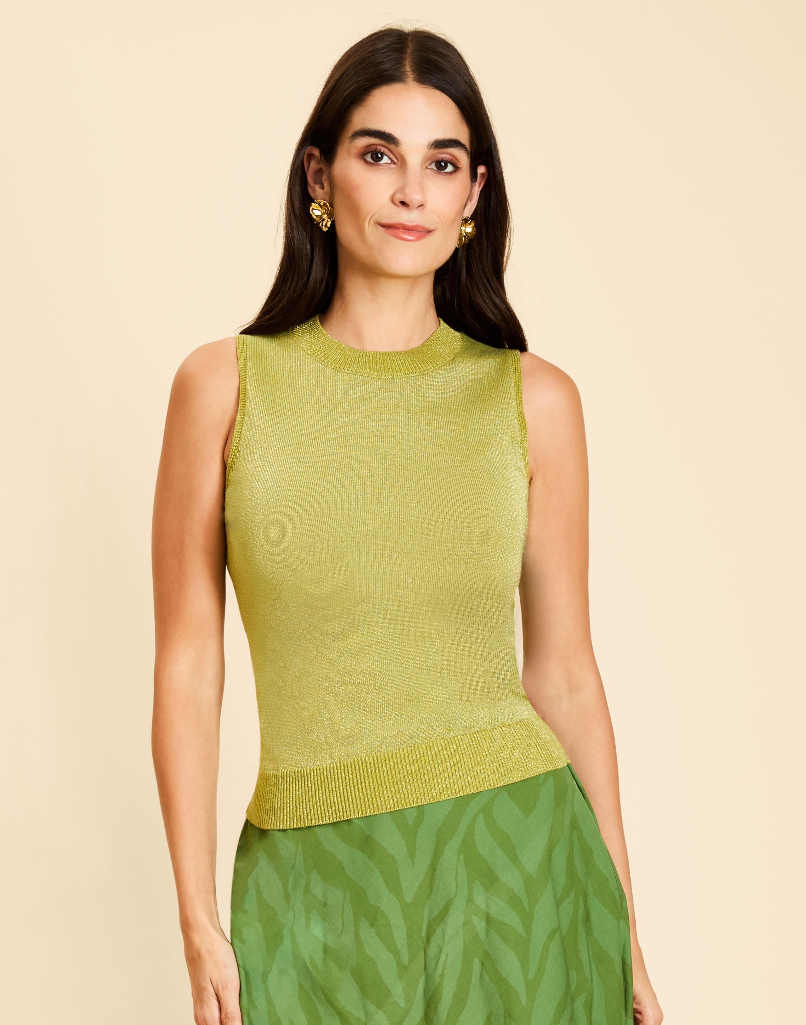 Soho Knit Shell Top in Olive Green