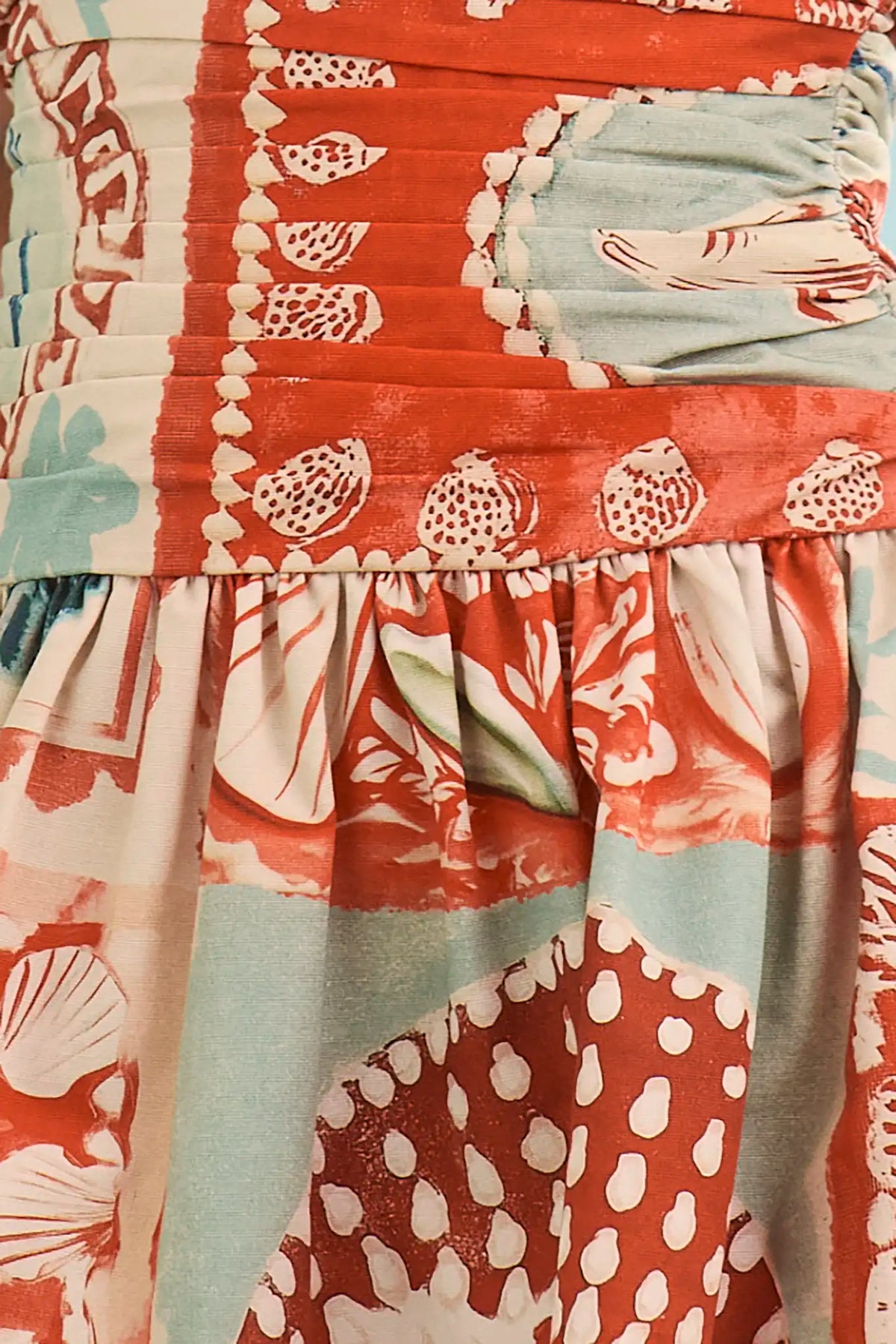 Close up of The Soleil Dress in Lost at Sea print. 