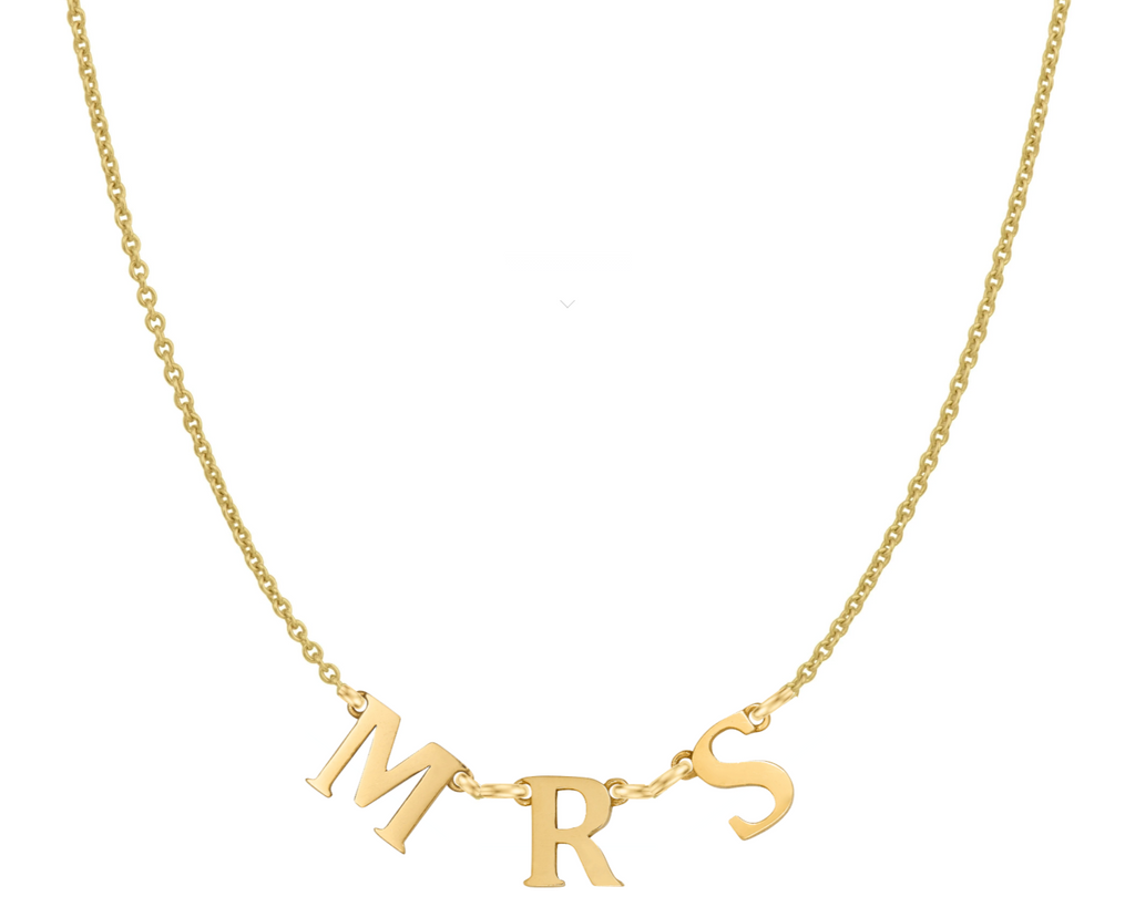 Solid Gold MRS Initial Necklace Over The Moon