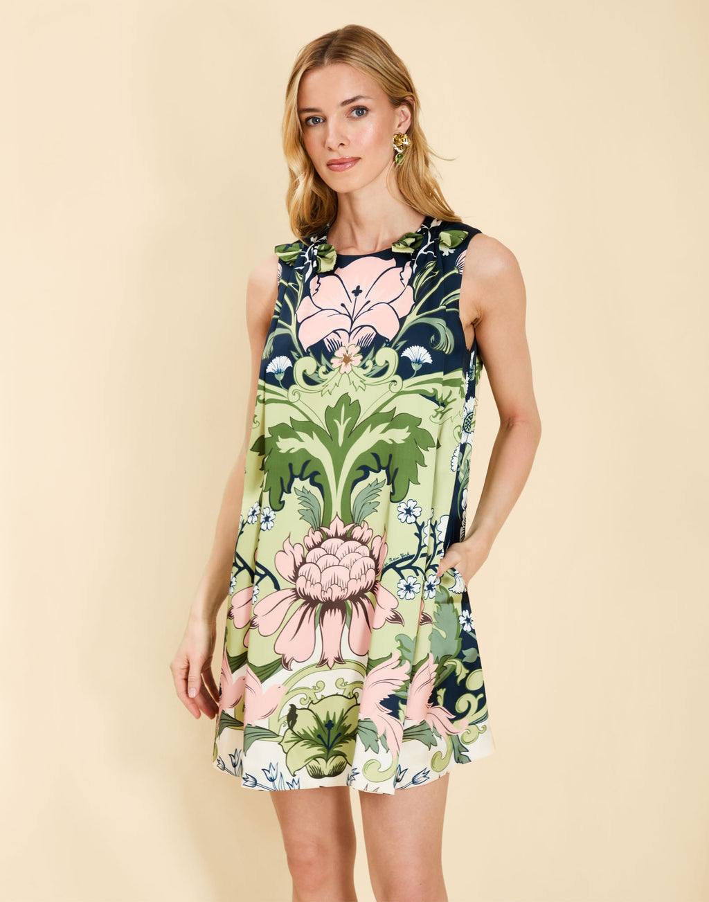 Soma Duo Bow Mini Dress in Eventide Gardens