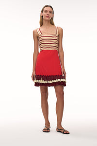 Micaela Linen Mini Dress in Red Stripes & Handmade Wine Tassels