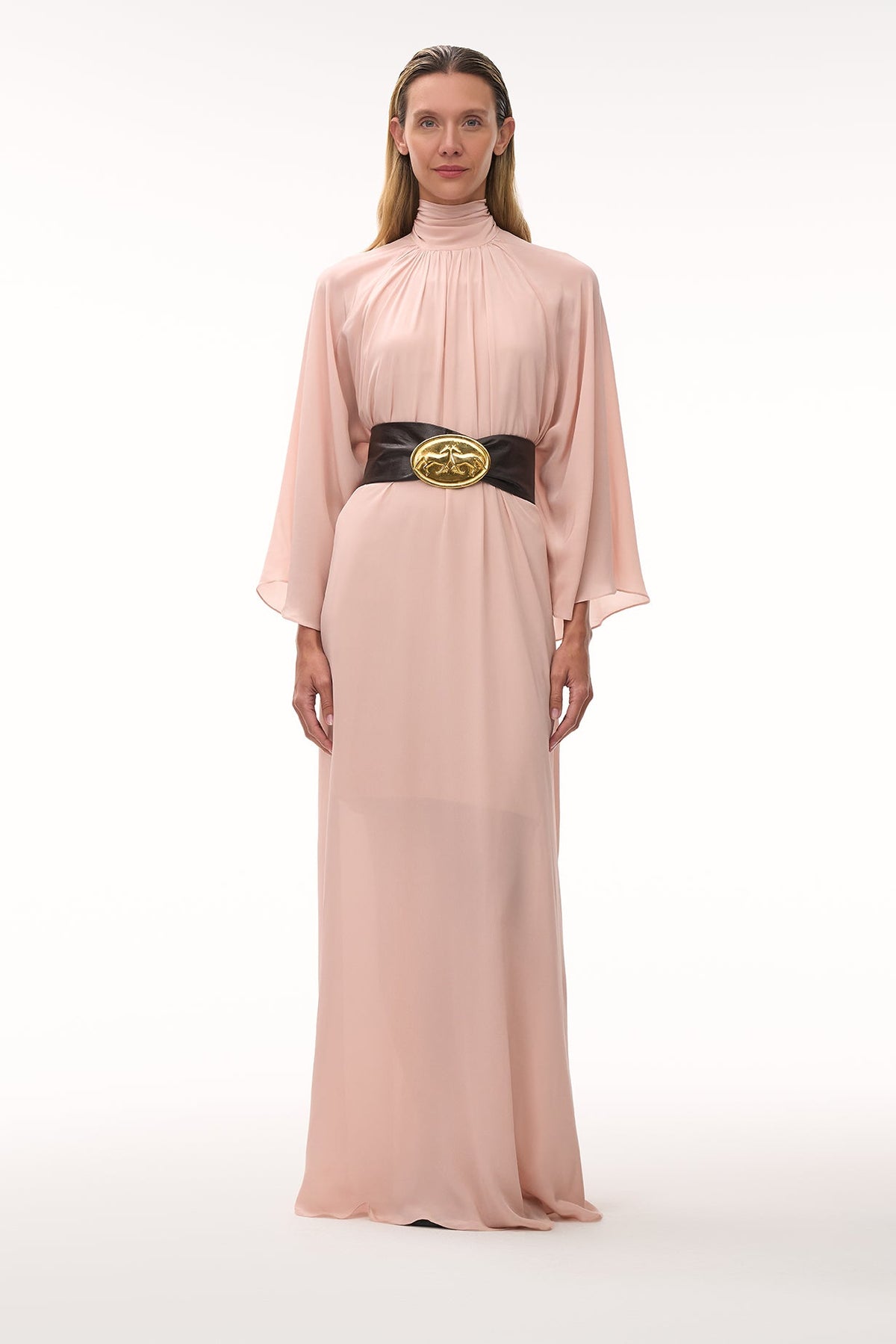 Boho Crepe Chine Maxi Dress in Dust Pink