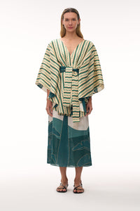 Cavalo Linen Poncho in Aquamarine Palms & Green Stripes