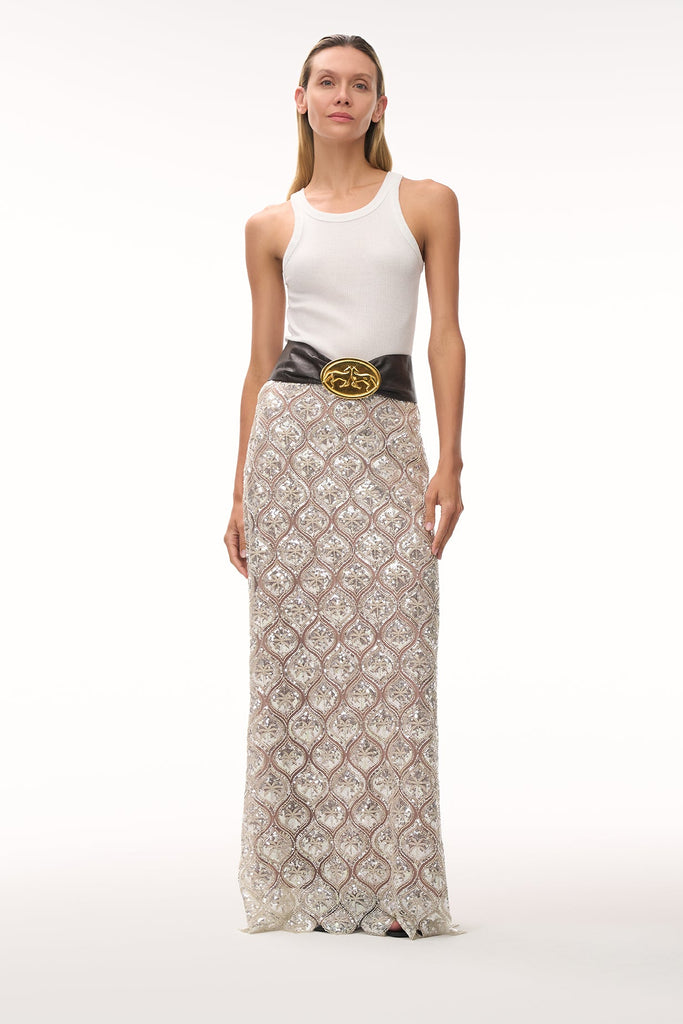 Carlota Palms Sequined Maxi Skirt in Silver
