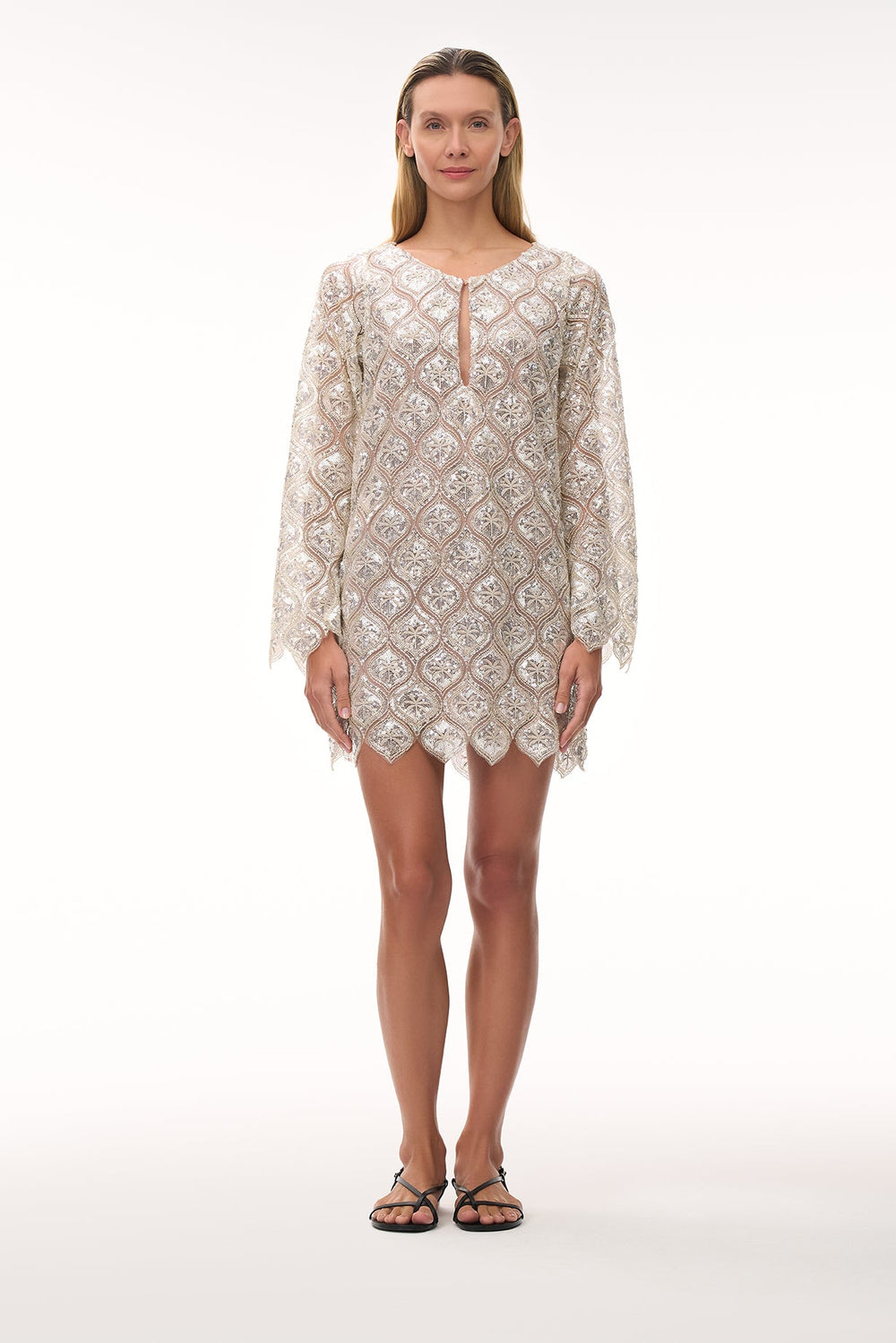 La Maestranza Sequined Palms Mini Dress in Silver