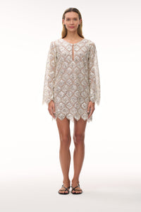 La Maestranza Sequined Palms Mini Dress in Silver