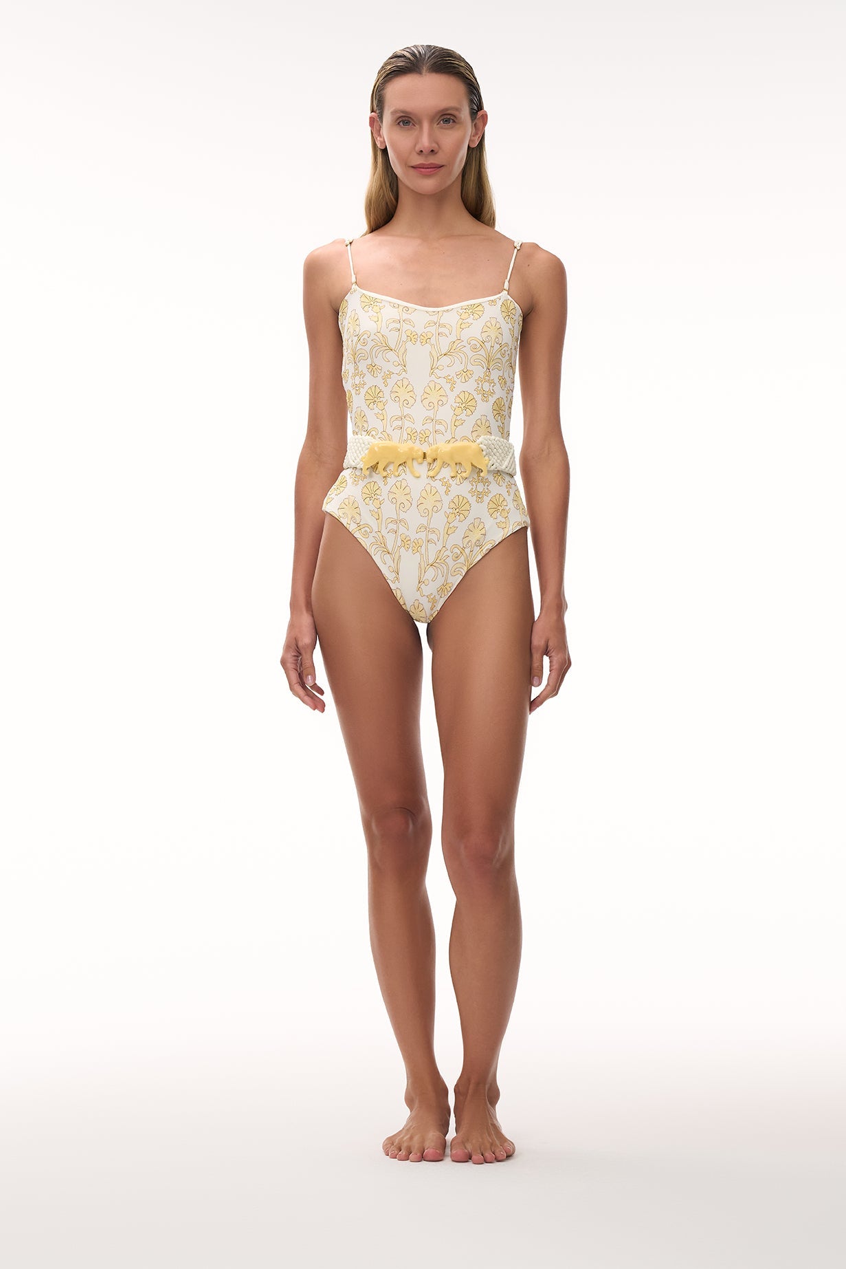Esteros Embroidered One Piece in Yellow Flowers &Ivory