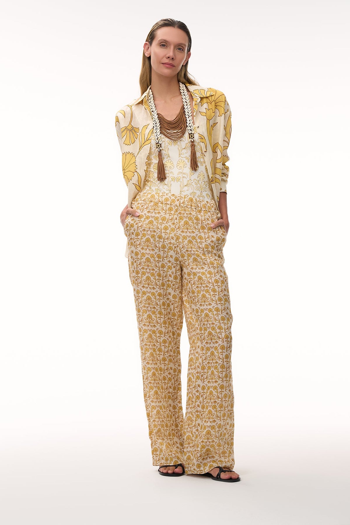 San Benito Linen Pants in Yellow Flowers