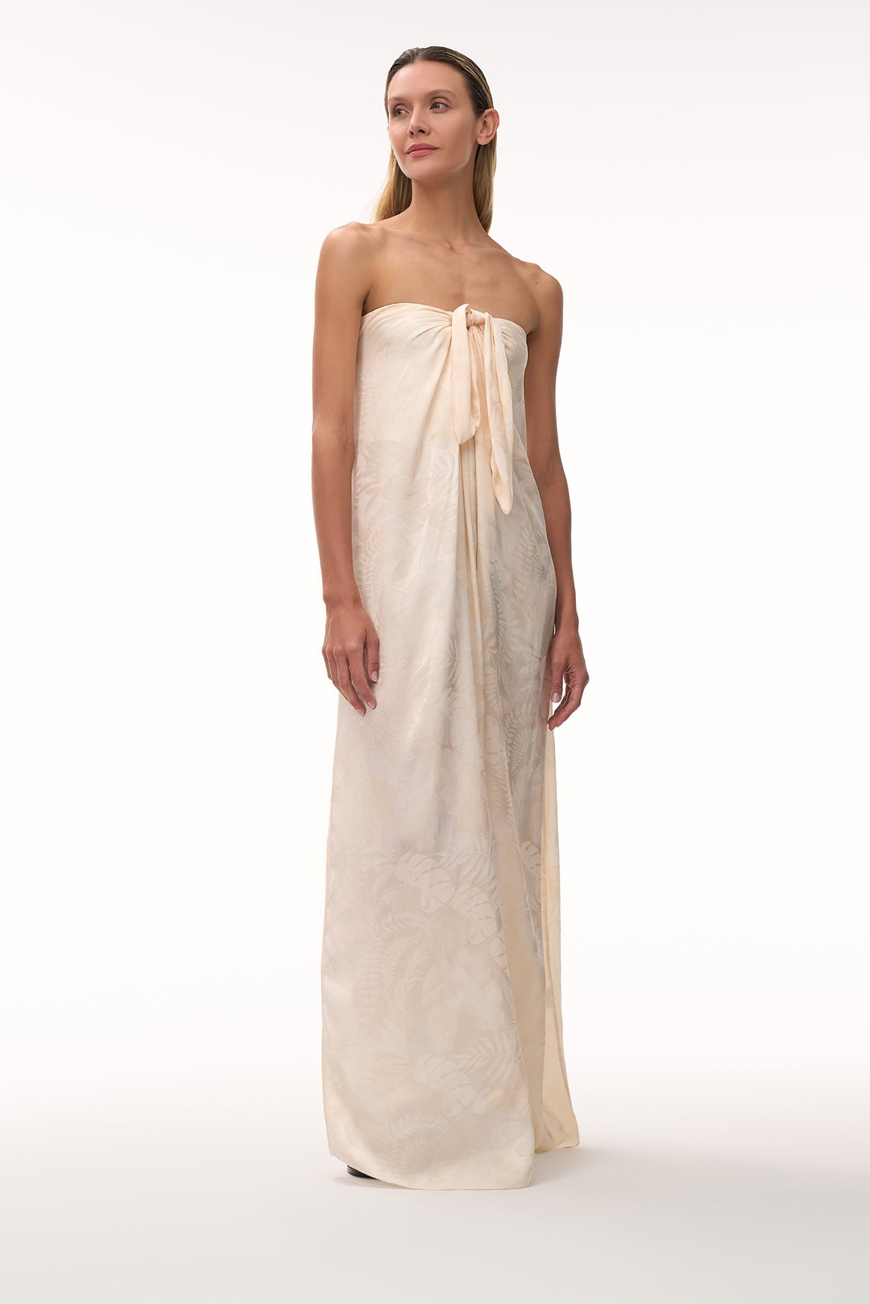 Cayetana Silk Jacquard Maxi Dress in Ivory Rainforest