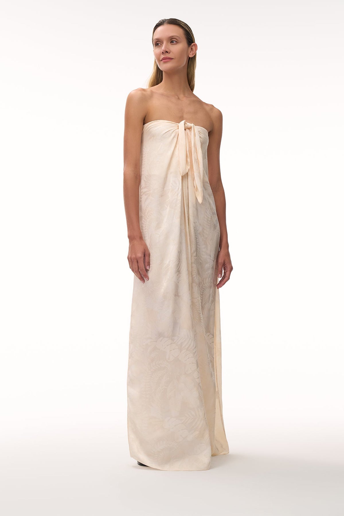 Cayetana Silk Jacquard Maxi Dress in Ivory Rainforest